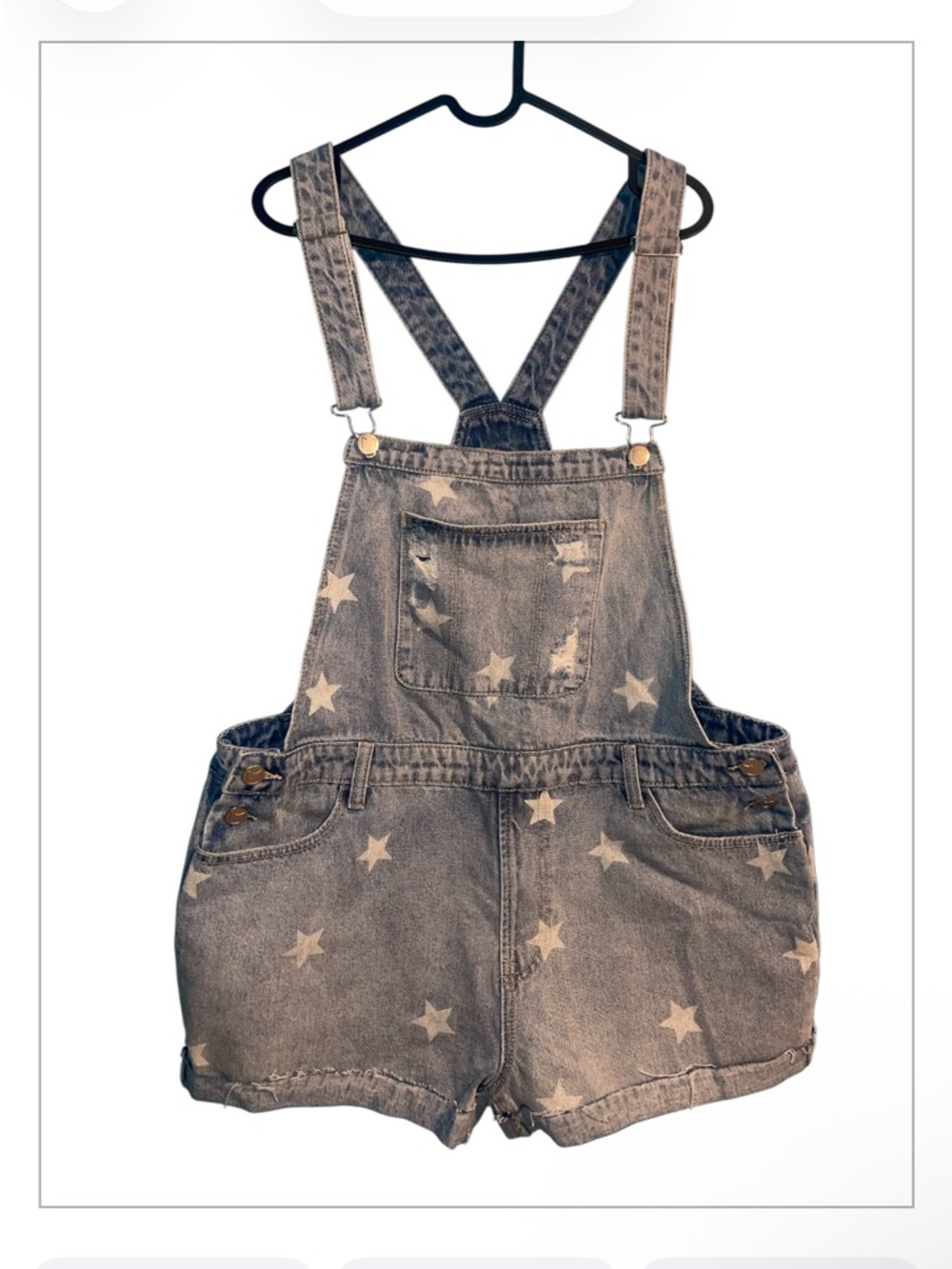 Kittenish  Star-Print Denim Short Overalls - Blue Denim XXL